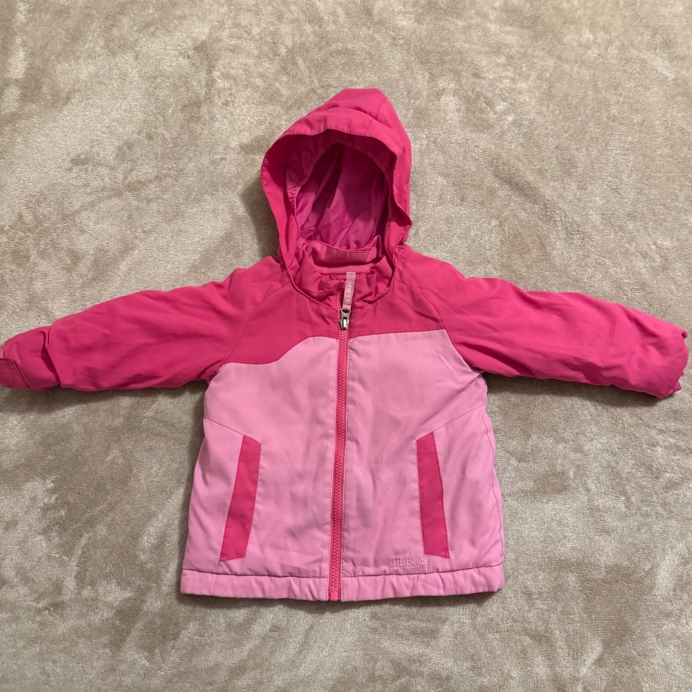 LL Bean Toddler Girls Pink Thinsulate Insulated Winter Jacket Grow Cuffs 12-18M